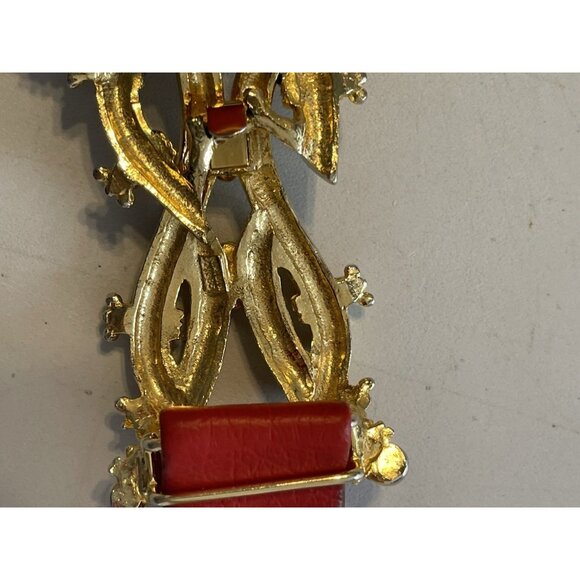 Vintage 1980’s Mimi Di N Women’s Gold Tone Nautical Buckle & Red Belt Signed main image 13